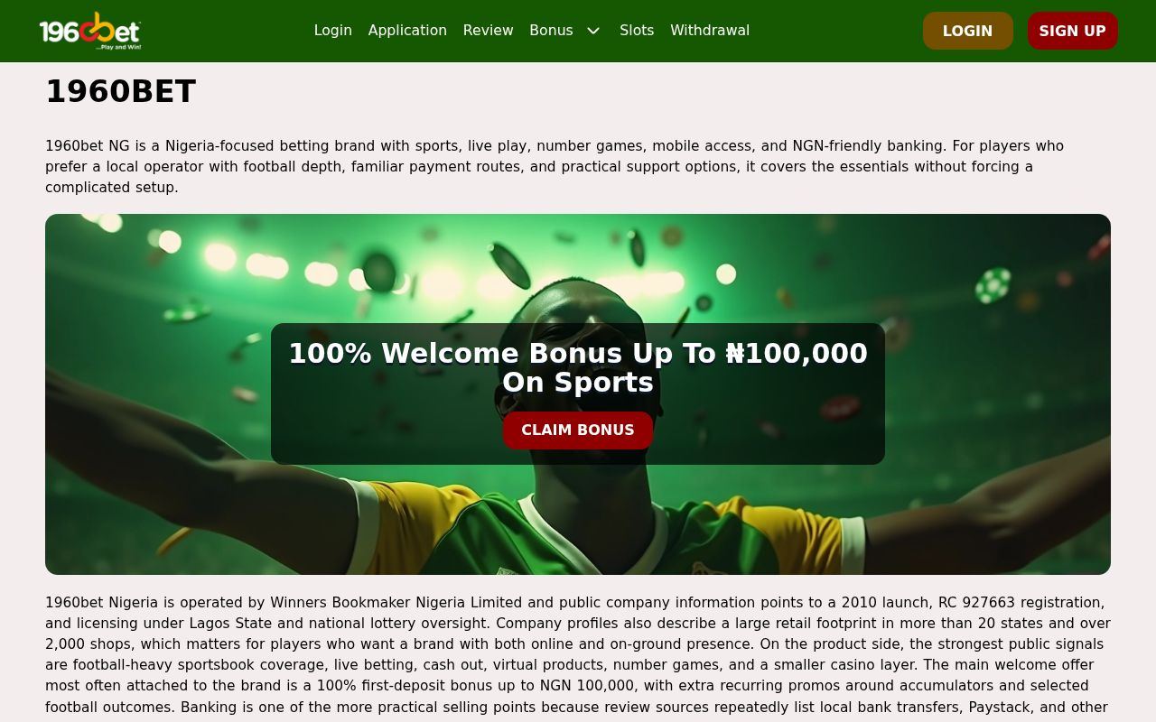 1960Bet: 1960Bet Nigeria: Sports Betting, Casino Games and Welcome Bonus
